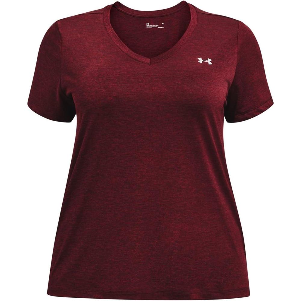 image:imageUnder Armour Womens Tech ShortSleeve VNeck Twist600 Dark Maroon Metallic Silver