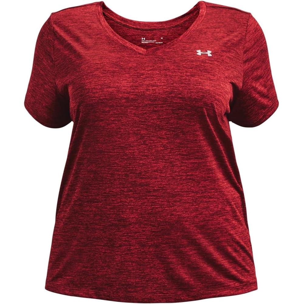 image:imageUnder Armour Womens Tech ShortSleeve VNeck Twist690 Chestnut Red Radio Red Metallic Silver