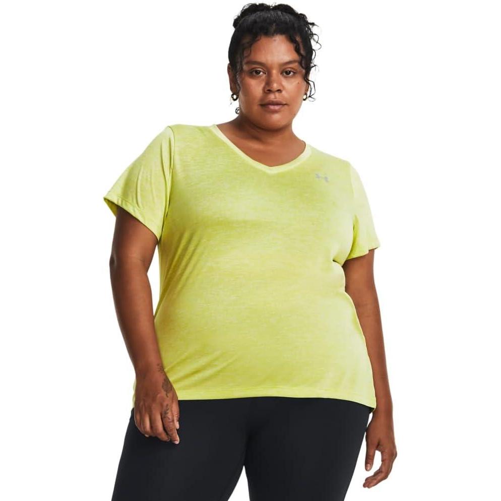 image:imageUnder Armour Womens Tech ShortSleeve VNeck Twist743 Lime Yellow Metallic Silver