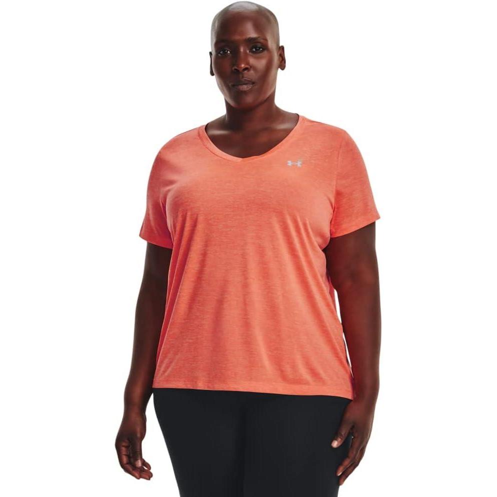 image:imageUnder Armour Womens Tech ShortSleeve VNeck Twist879 After Burn White Metallic Silver