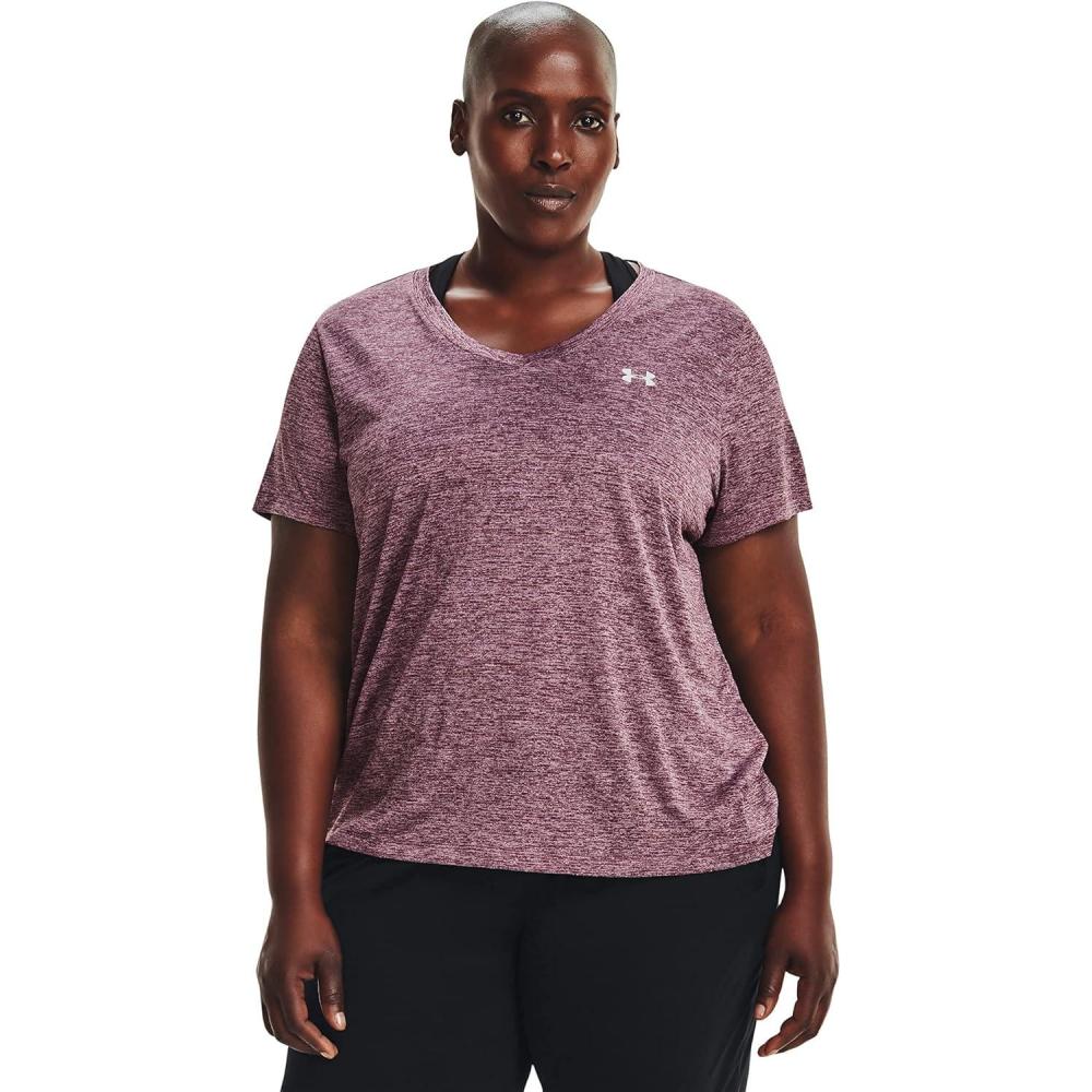 image:imageUnder Armour Womens Tech ShortSleeve VNeck TwistAsh Plum 554Metallic Silver