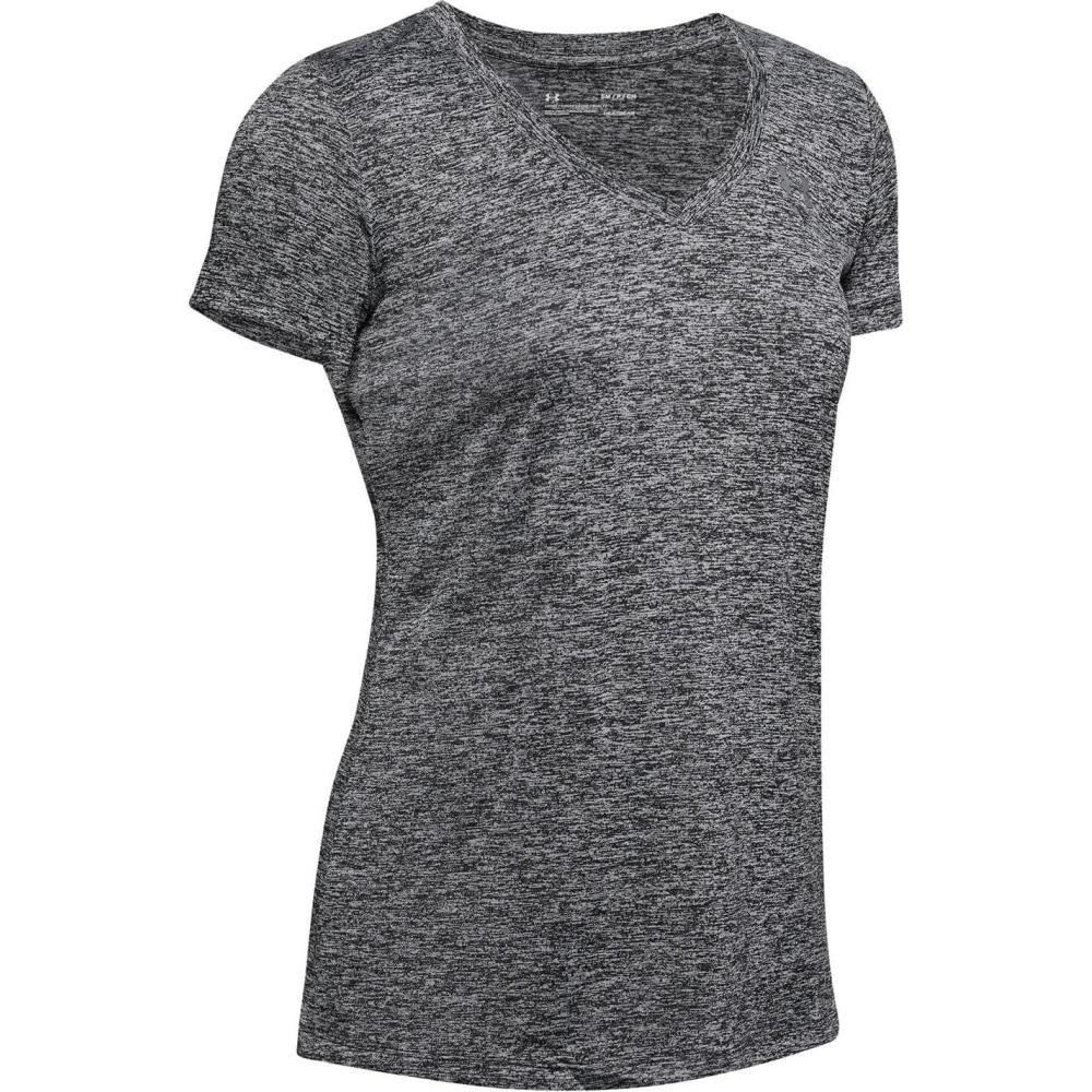 image:imageUnder Armour Womens Tech ShortSleeve VNeck TwistBlack Metallic Silver