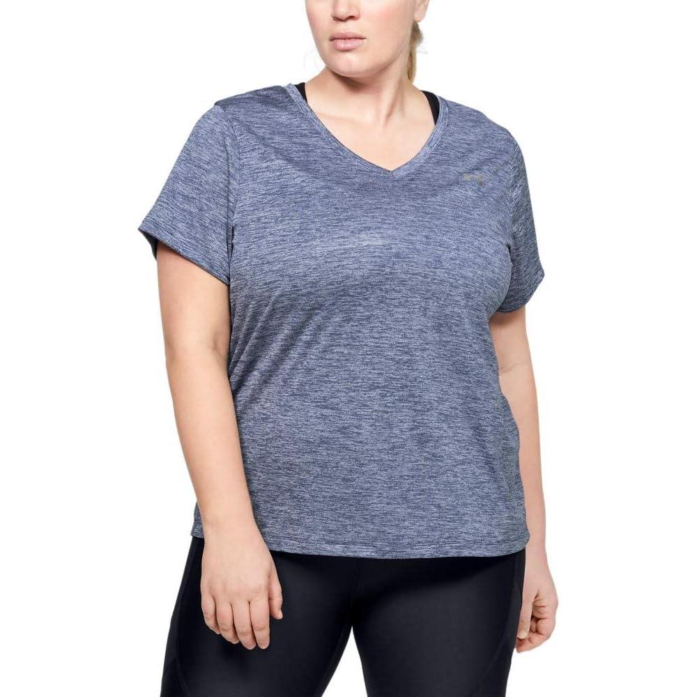 image:imageUnder Armour Womens Tech ShortSleeve VNeck TwistBlue Ink 497Metallic Silver