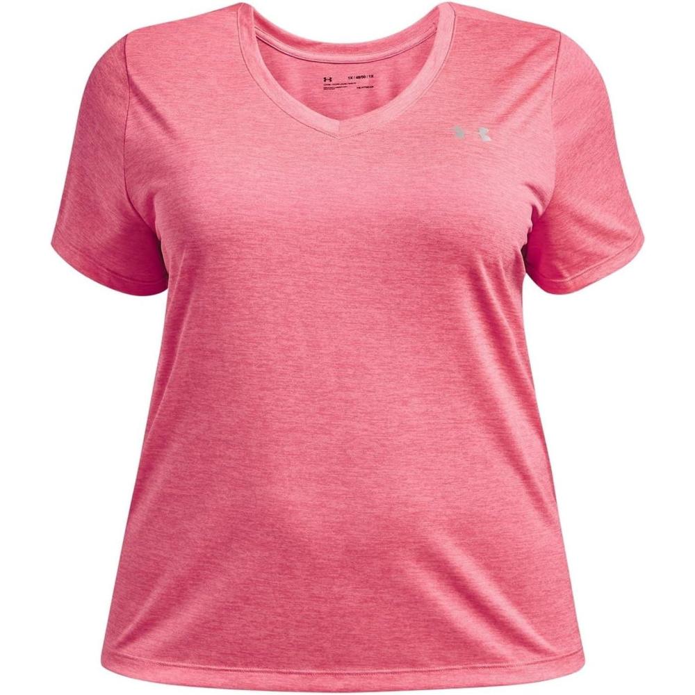 image:imageUnder Armour Womens Tech ShortSleeve VNeck TwistCerise 653Metallic Silver