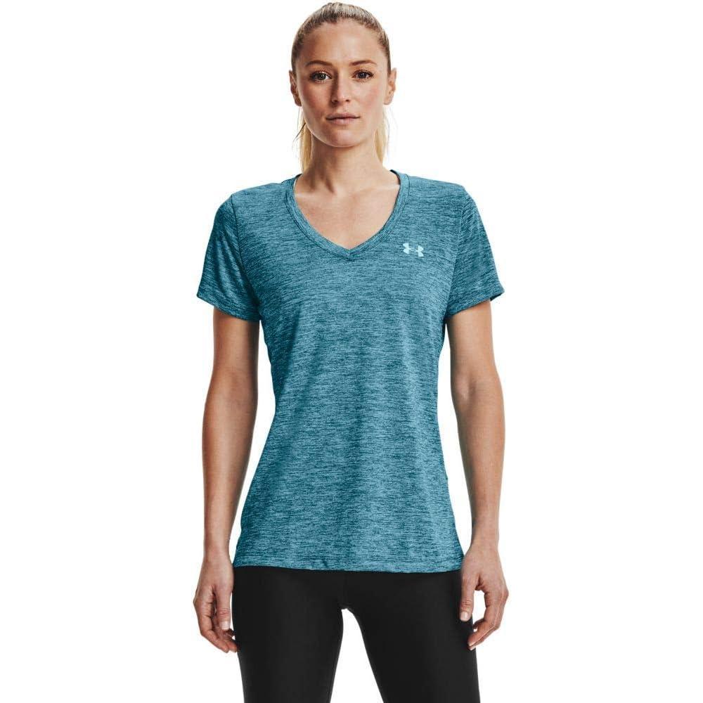 image:imageUnder Armour Womens Tech ShortSleeve VNeck  TwistCrest Blue 446Metallic Silver