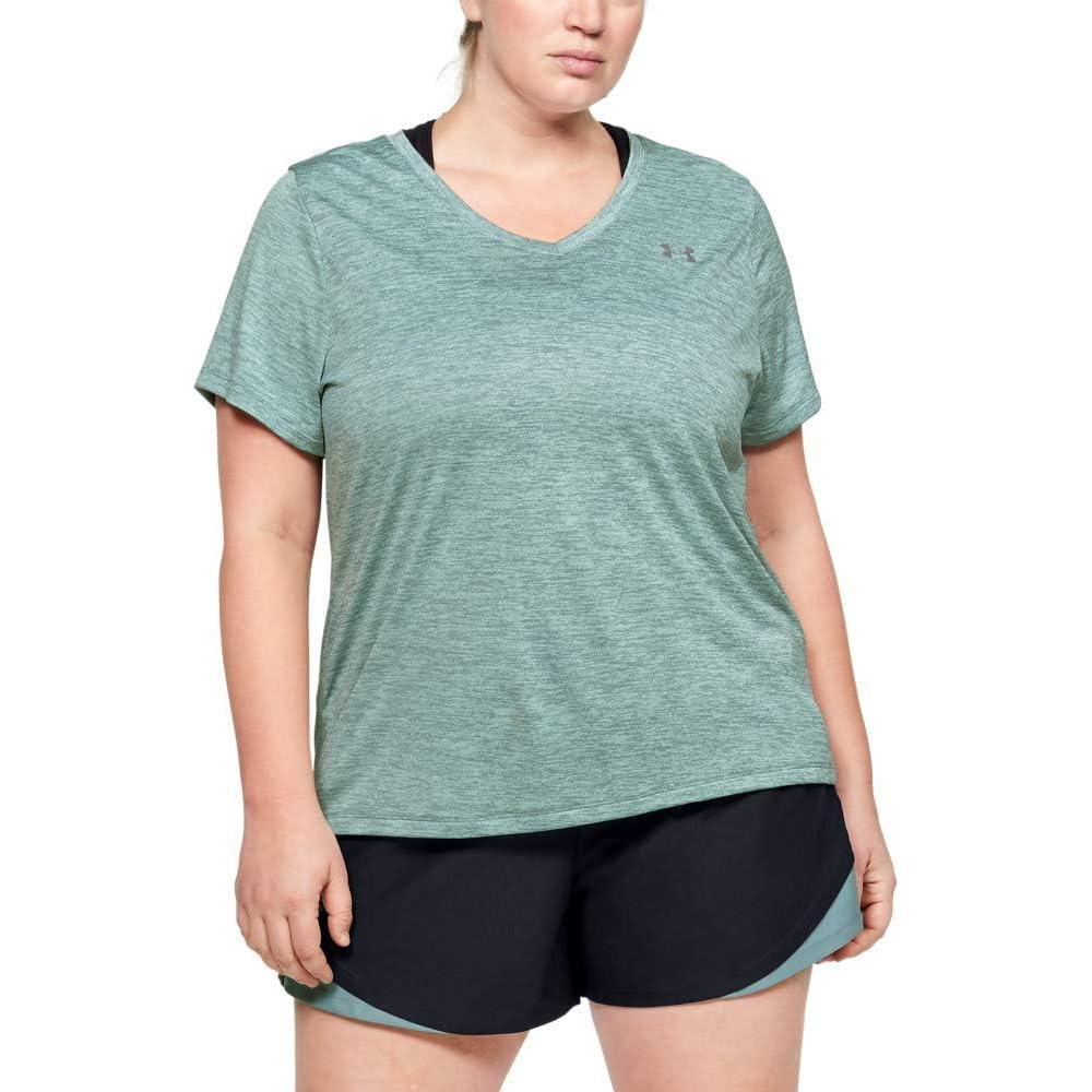 image:imageUnder Armour Womens Tech ShortSleeve VNeck TwistHushed Turquoise 396Metallic Silver