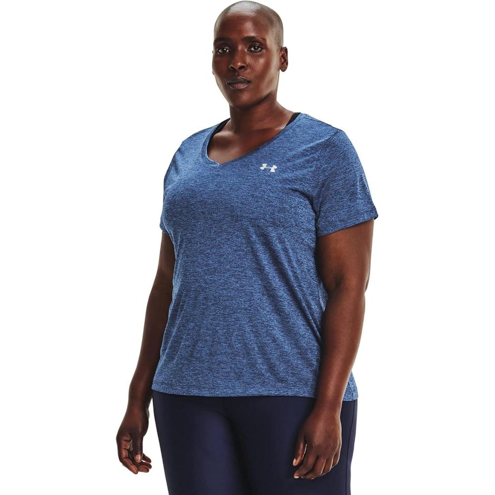 image:imageUnder Armour Womens Tech ShortSleeve VNeck TwistIndigo 405Metallic Silver