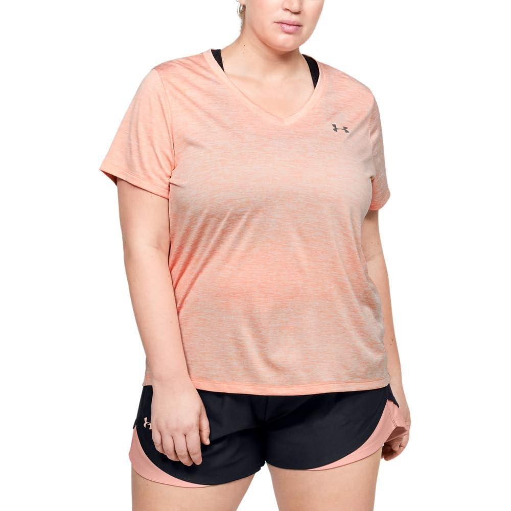 image:imageUnder Armour Womens Tech ShortSleeve VNeck TwistPeach Frost 845Metallic Silver