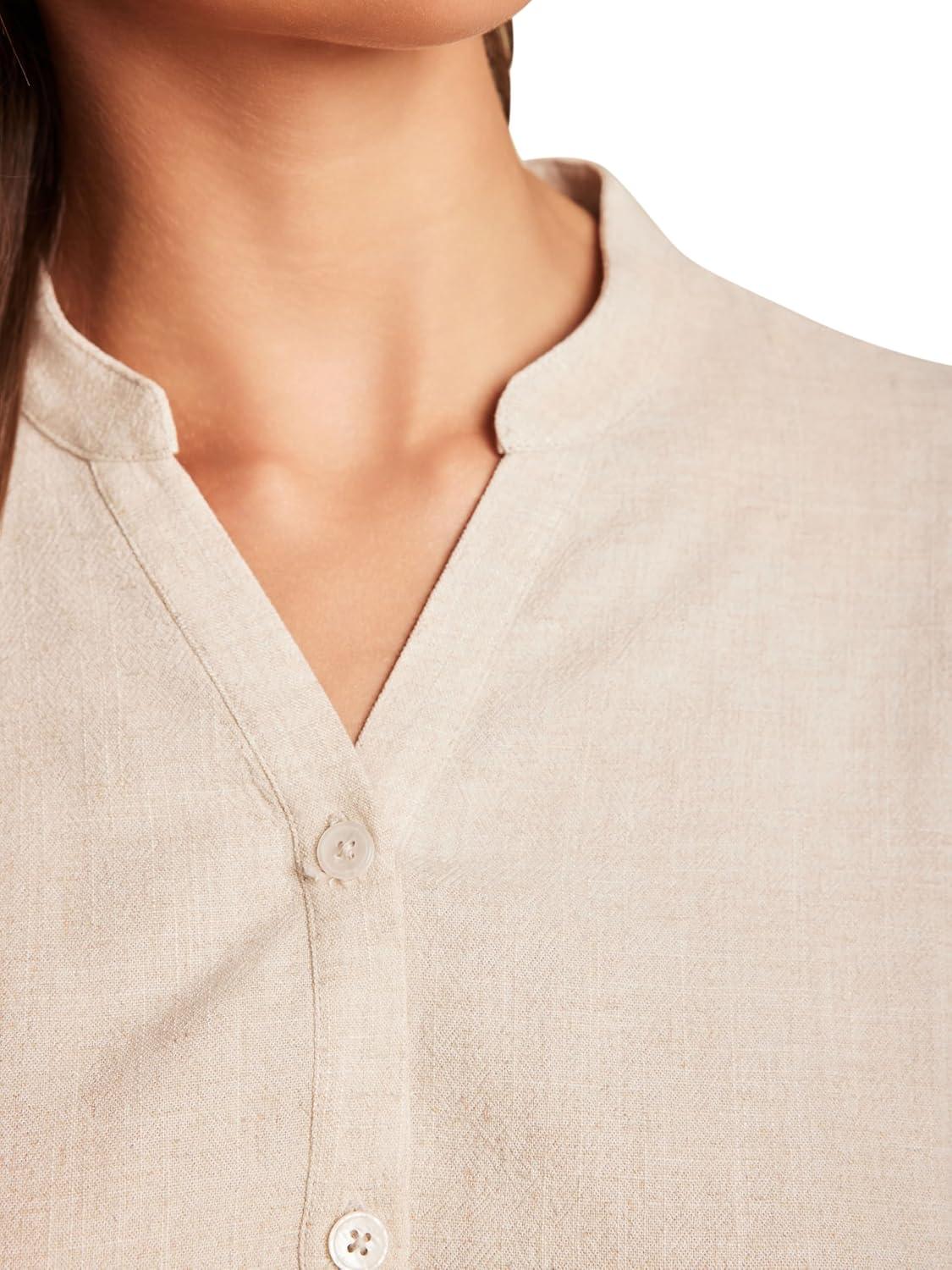 image:imageBarefoot Dreams Womens Linen Blend BlouseHeathered Bisque