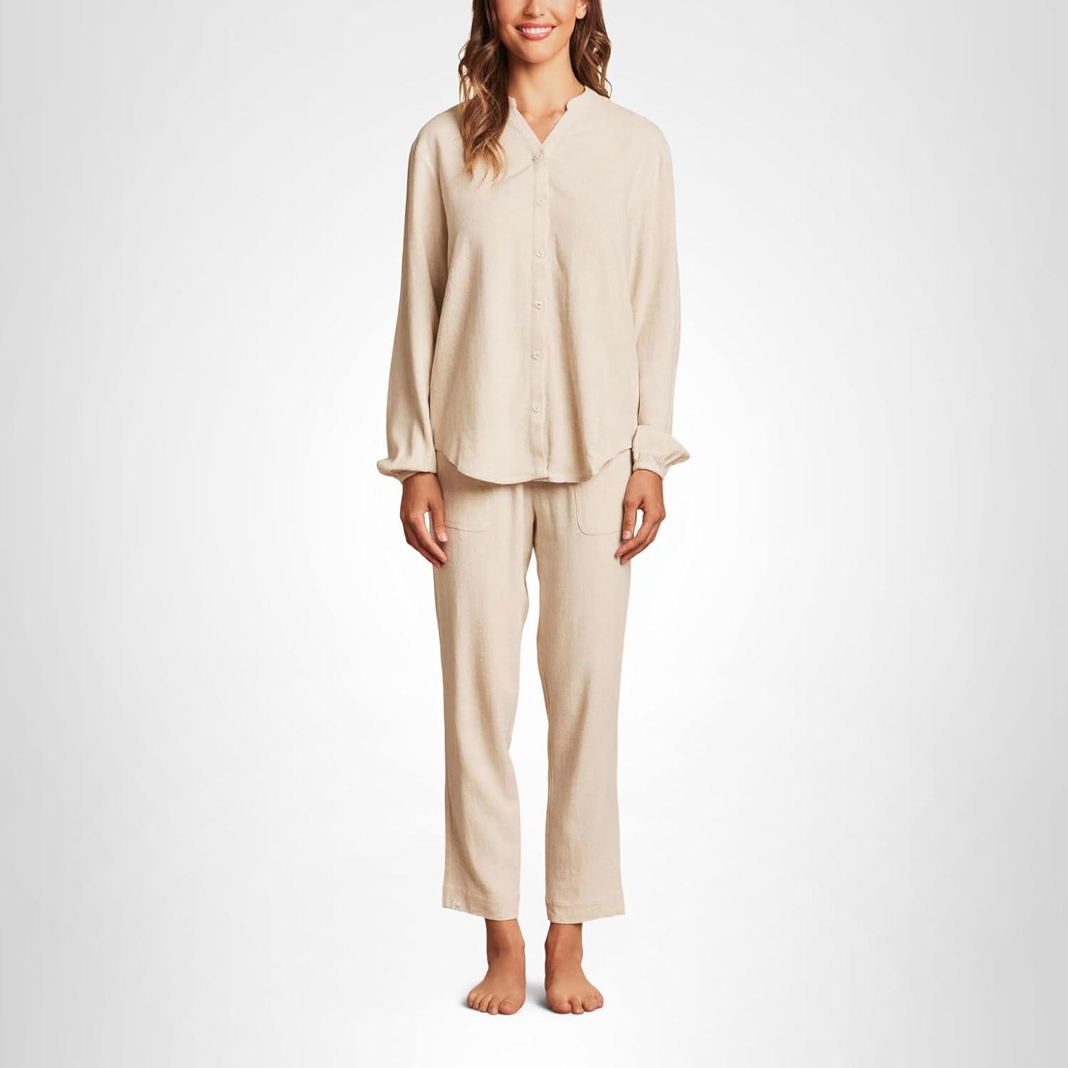 image:imageBarefoot Dreams Womens Linen Blend BlouseHeathered Bisque