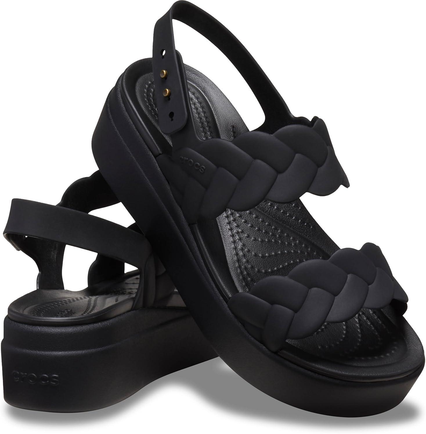 image:imageCrocs Womens Brooklyn Woven Low Wedge SandalsBlack Woven