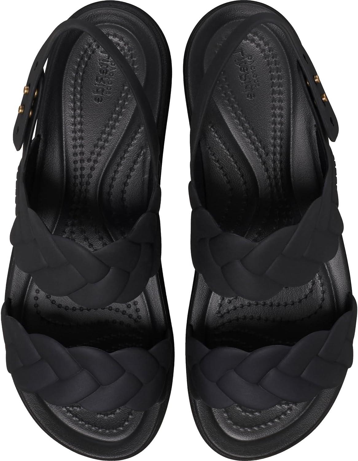 image:imageCrocs Womens Brooklyn Woven Low Wedge SandalsBlack Woven