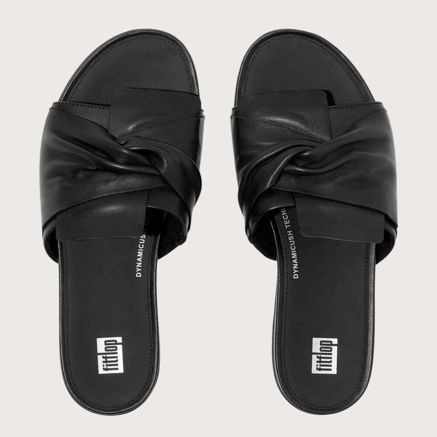 image:imageFitFlop Womens Gracie SoftTwist Leather Slides Wedge SandalAll Black