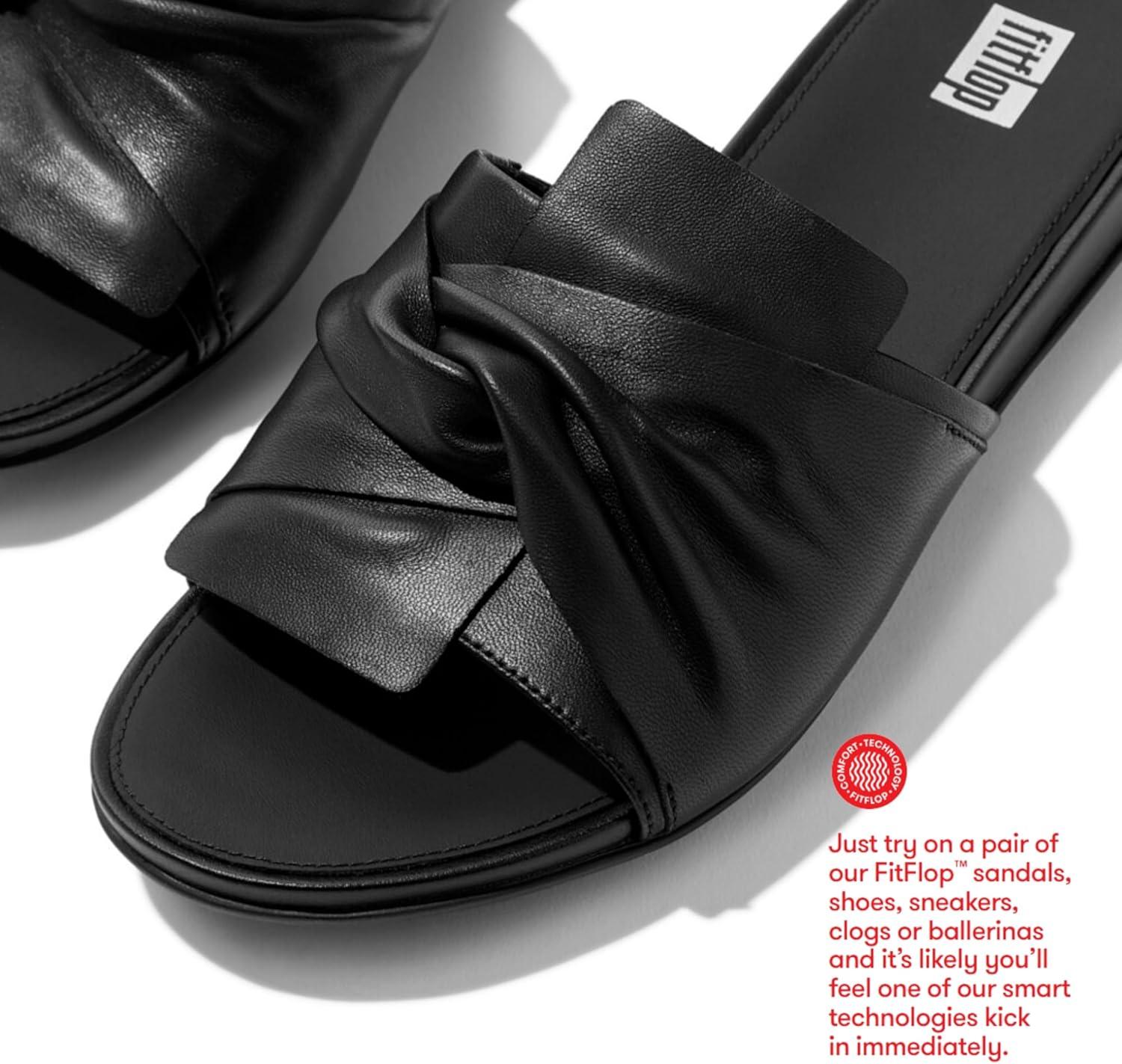 image:imageFitFlop Womens Gracie SoftTwist Leather Slides Wedge SandalAll Black