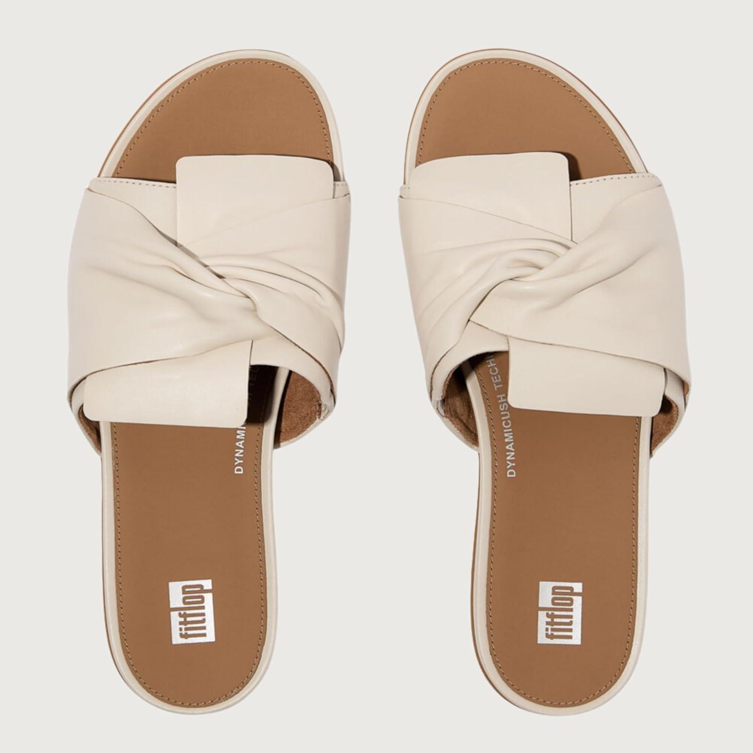 image:imageFitFlop Womens Gracie SoftTwist Leather Slides Wedge SandalParis Beige
