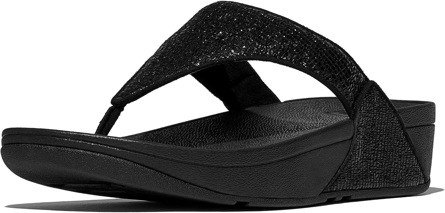 image:imageFitFlop Womens Lulu Crinkled Shimmer Thong SandalBlack