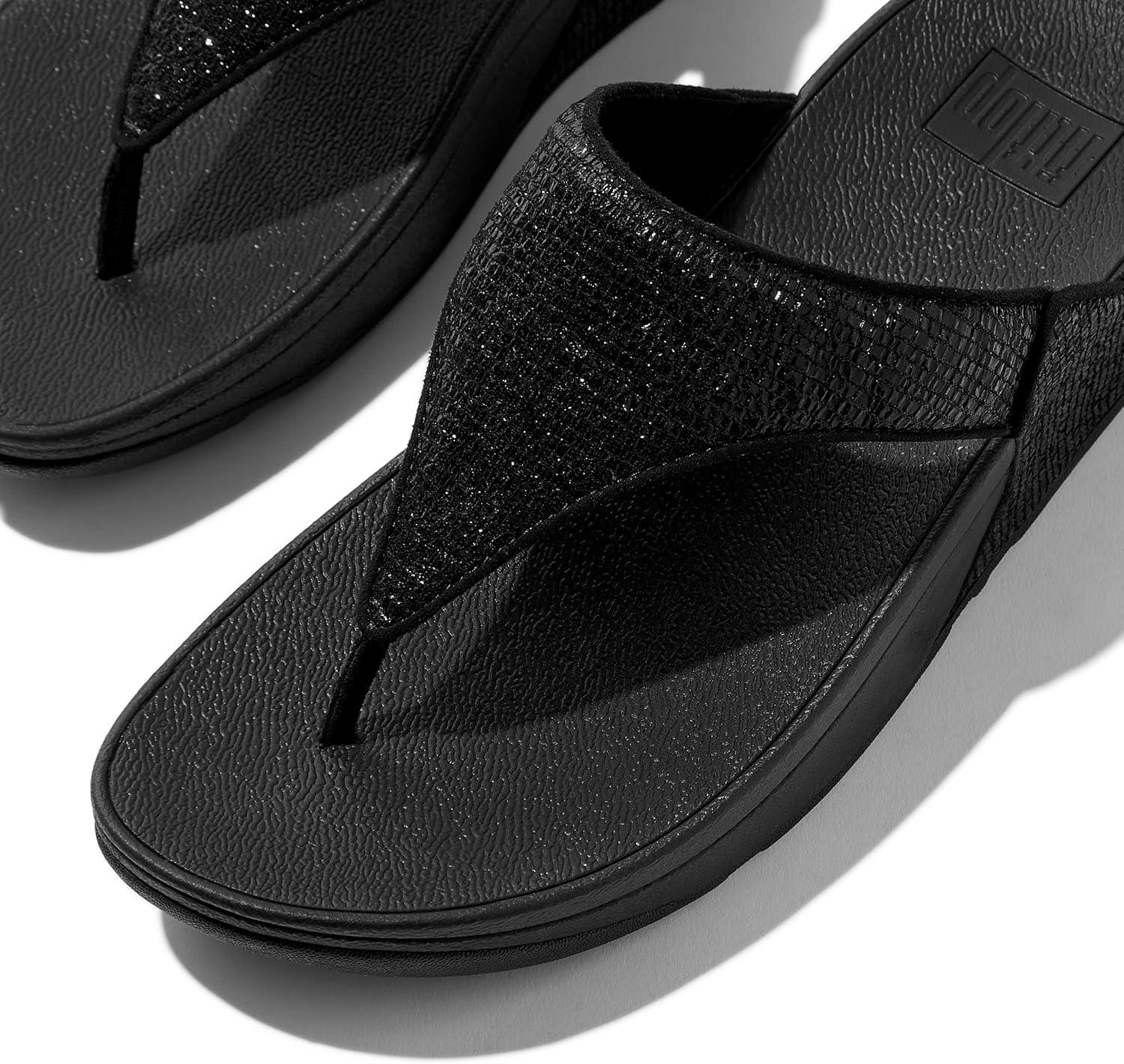 image:imageFitFlop Womens Lulu Crinkled Shimmer Thong SandalBlack