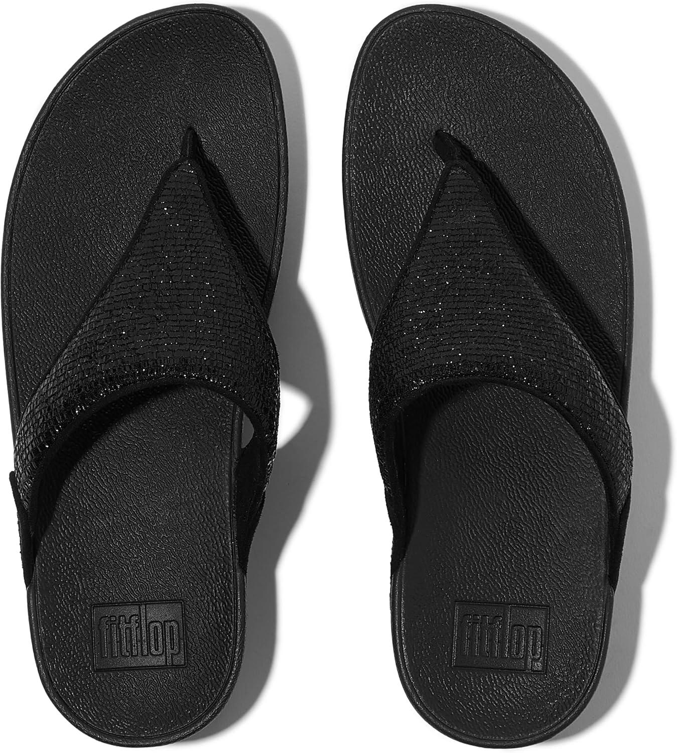 image:imageFitFlop Womens Lulu Crinkled Shimmer Thong SandalBlack