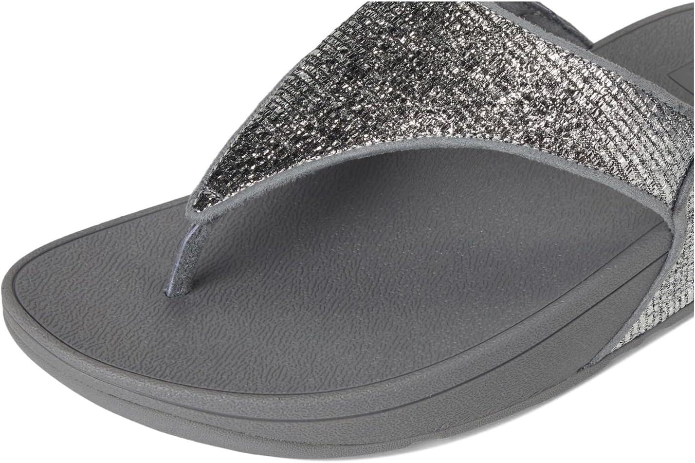 image:imageFitFlop Womens Lulu Crinkled Shimmer Thong SandalSilvereen