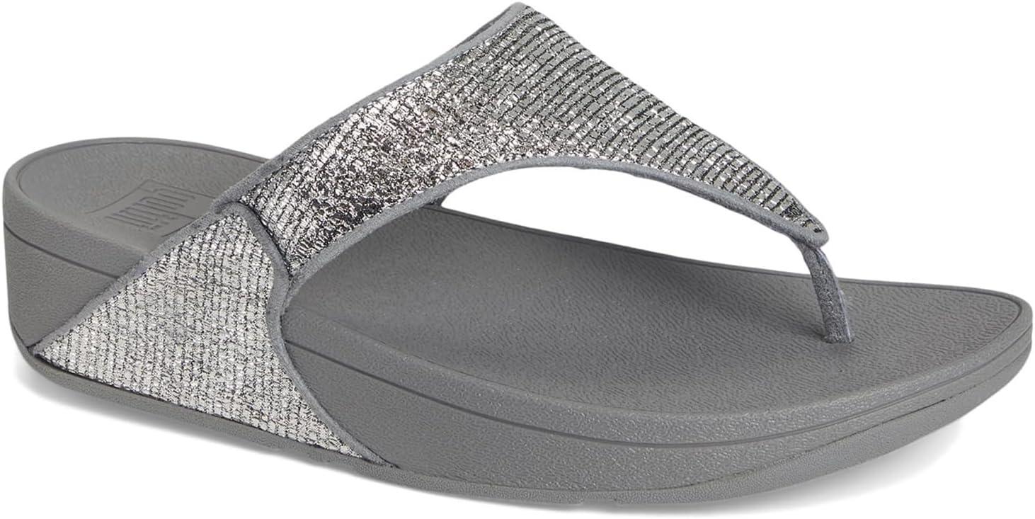 image:imageFitFlop Womens Lulu Crinkled Shimmer Thong SandalSilvereen