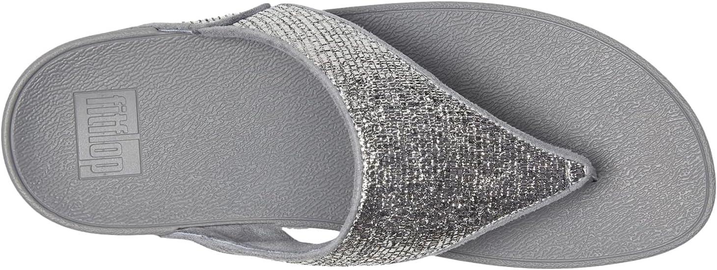image:imageFitFlop Womens Lulu Crinkled Shimmer Thong SandalSilvereen