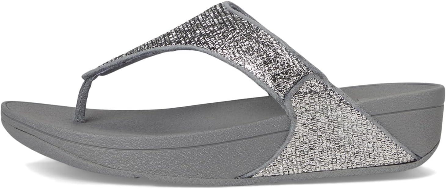 image:imageFitFlop Womens Lulu Crinkled Shimmer Thong SandalSilvereen