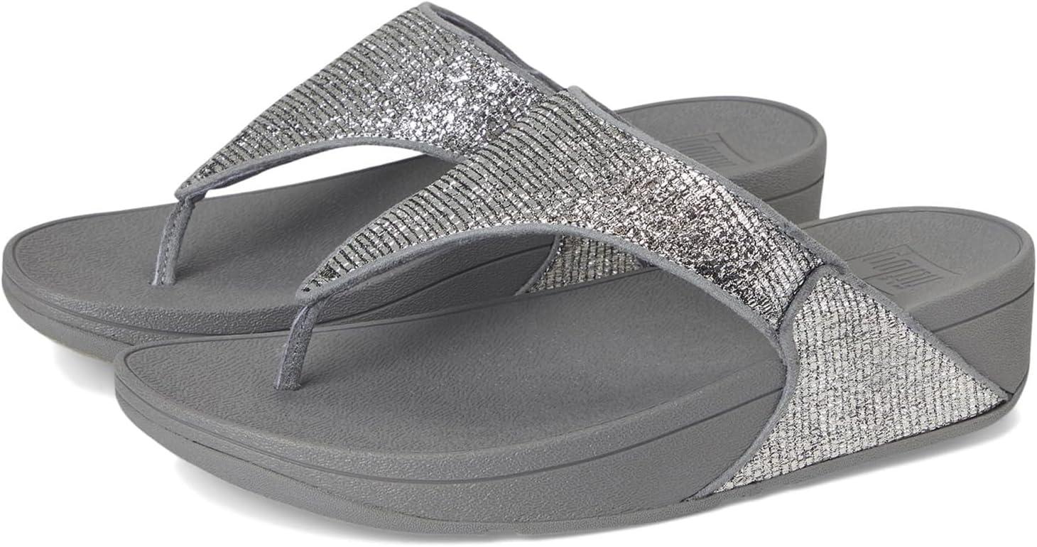 image:imageFitFlop Womens Lulu Crinkled Shimmer Thong SandalSilvereen