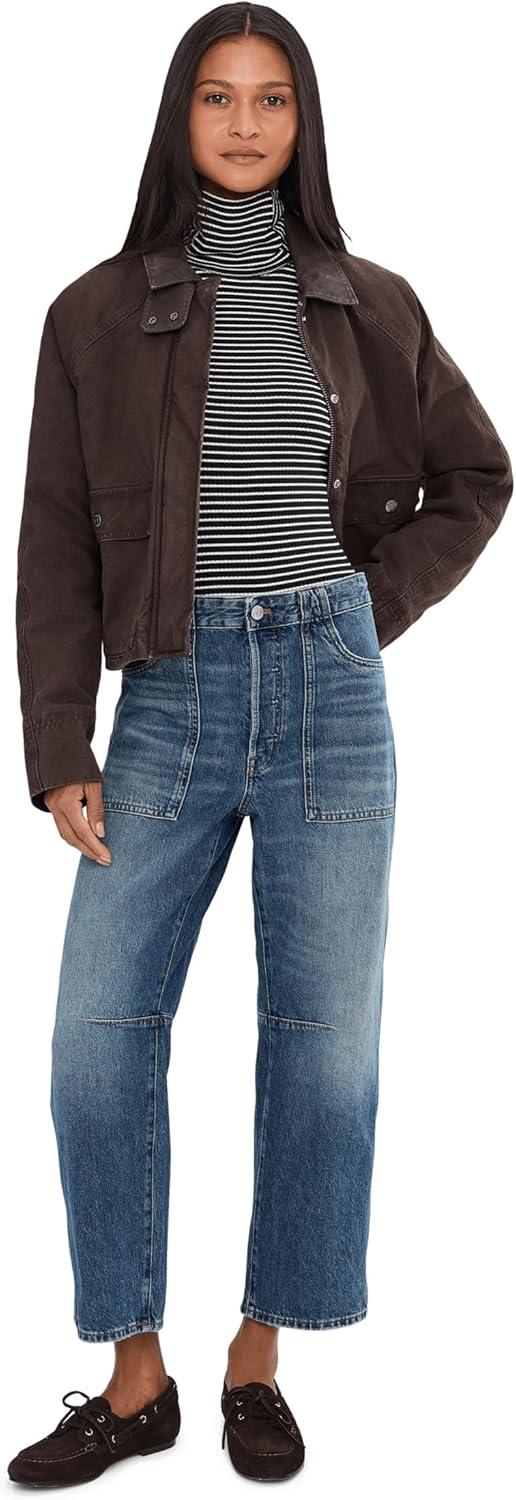image:imageMadewell Womens Stripe Coverstitch Turtleneck Drapey RayWinter White