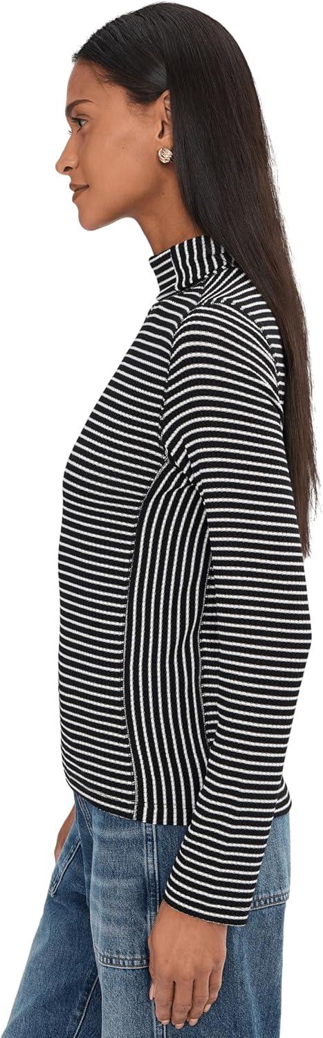 image:imageMadewell Womens Stripe Coverstitch Turtleneck Drapey RayWinter White