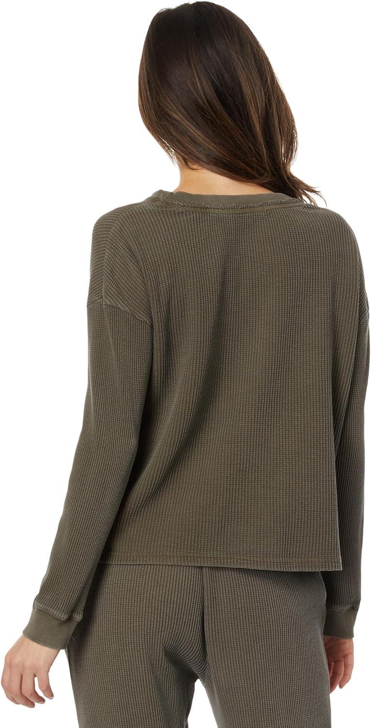 image:imageModODoc Washed Waffle Long Sleeve Button Front CardiOlive Thistle