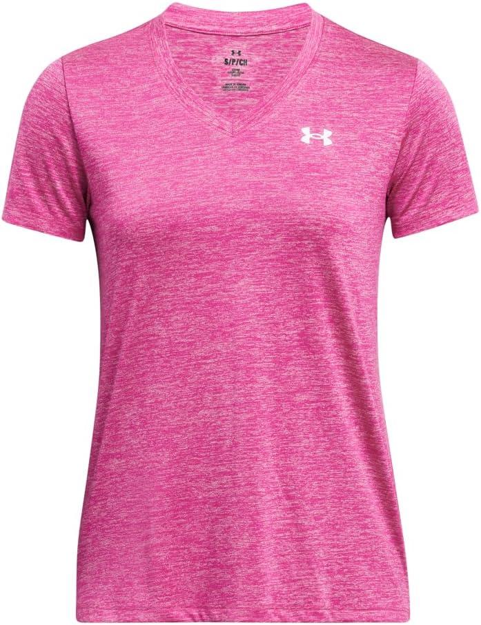 image:imageUnder Armour Womens Tech Short Sleeve VNeck Twist652 Rebel Pink Pink Elixir White