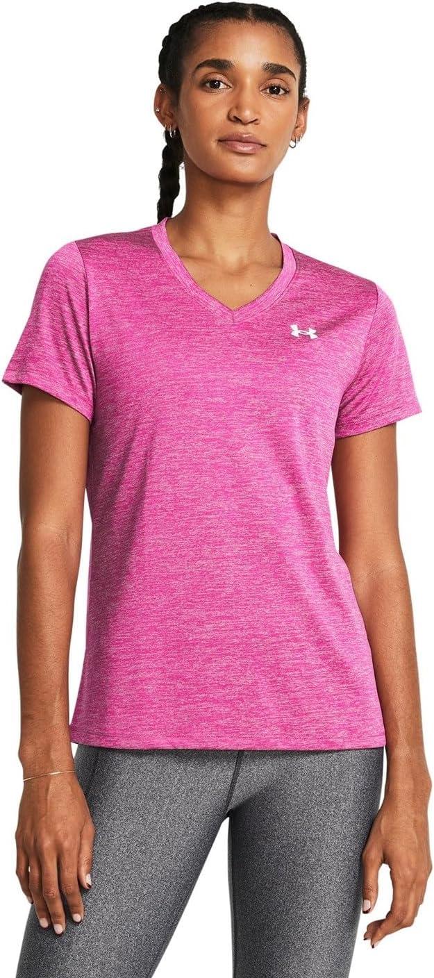 image:imageUnder Armour Womens Tech Short Sleeve VNeck Twist672 Super Pink White