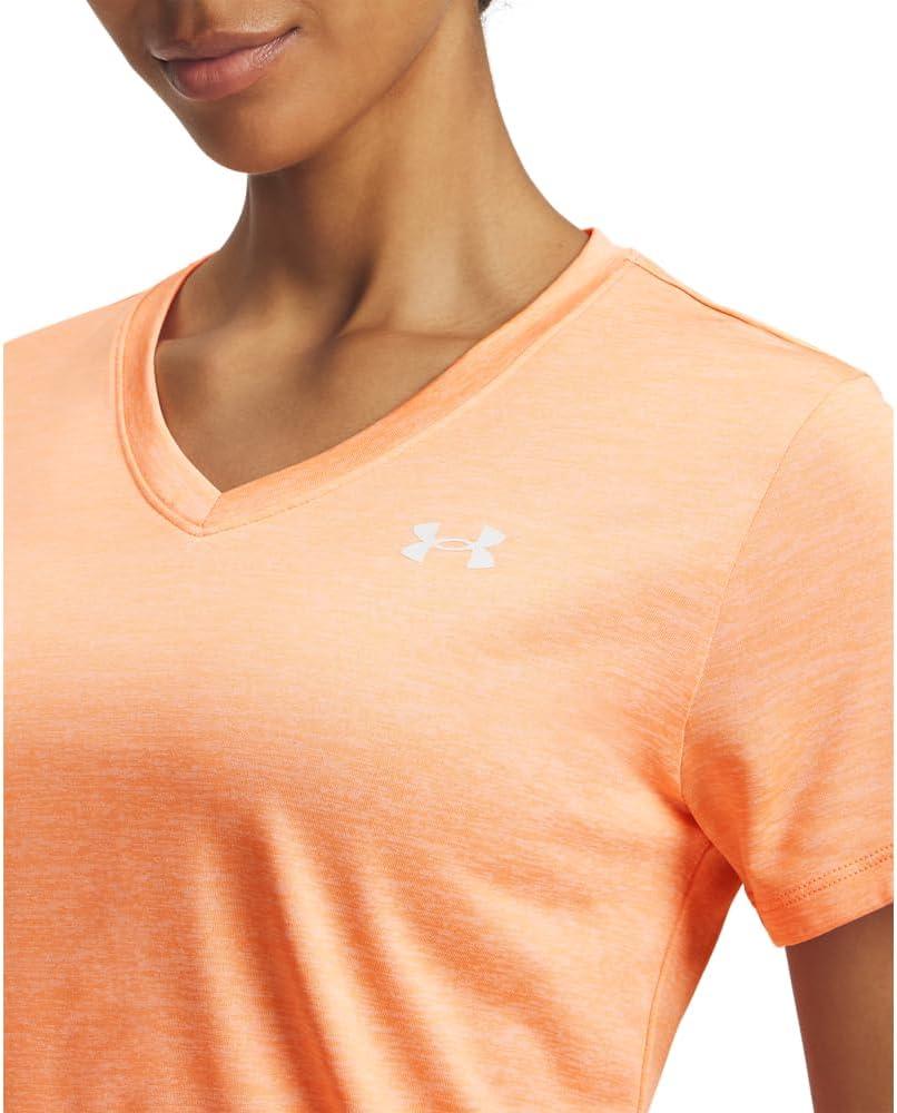image:imageUnder Armour Womens Tech Short Sleeve VNeck Twist870 Orange Bloc White