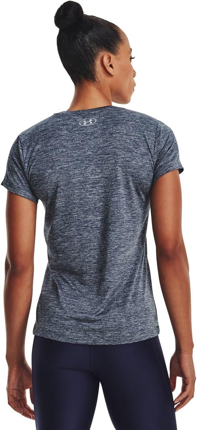 image:imageUnder Armour Womens Tech VNeck Twist ShortSleeve TShirt045 Downpour Gray Harbor Blue Metallic Silver