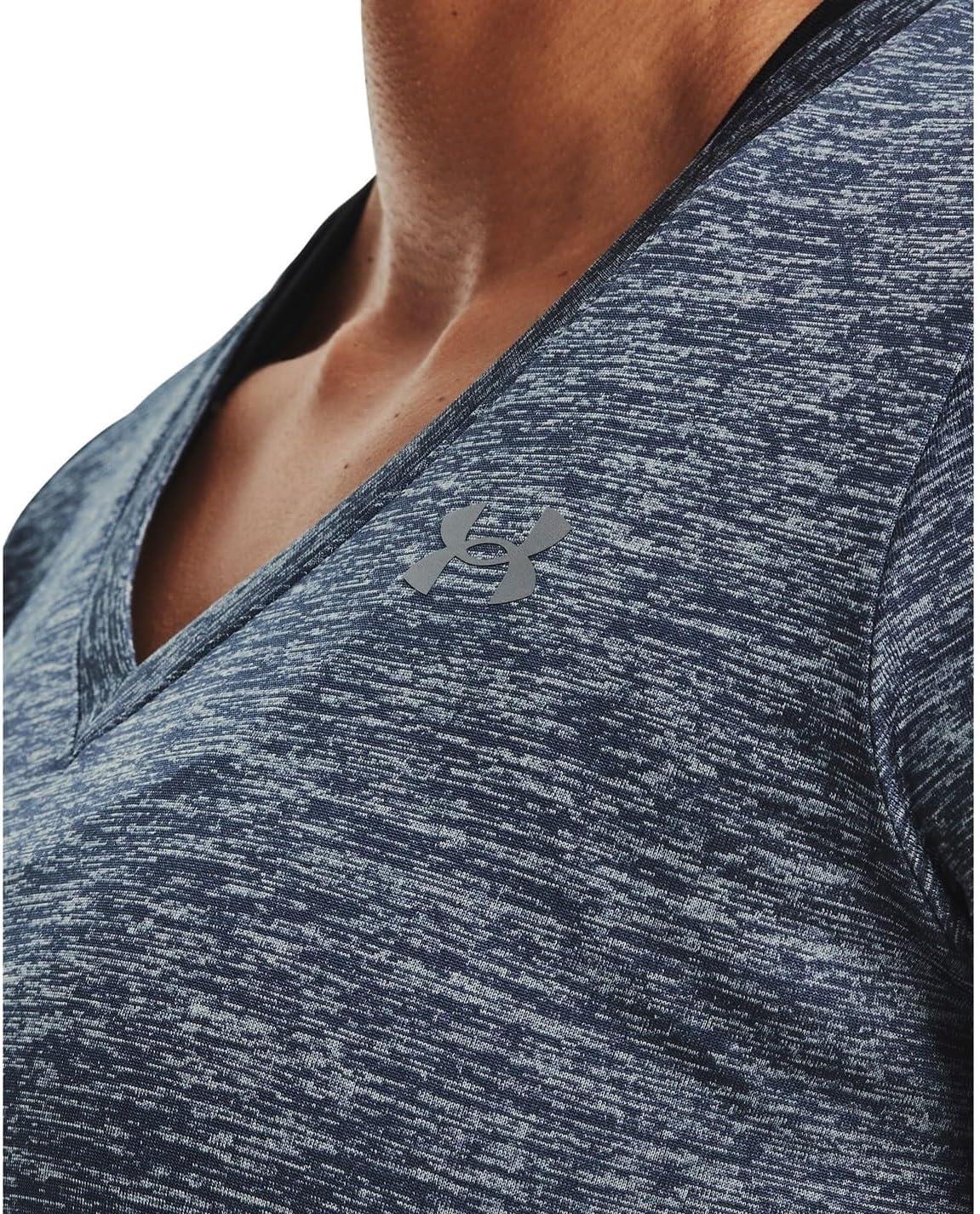 image:imageUnder Armour Womens Tech VNeck Twist ShortSleeve TShirt045 Downpour Gray Harbor Blue Metallic Silver
