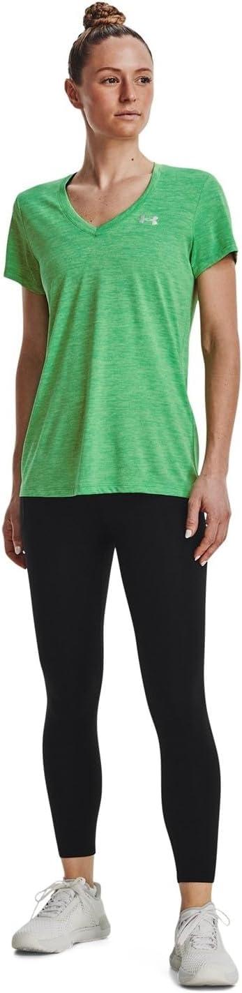 image:imageUnder Armour Womens Tech VNeck Twist ShortSleeve TShirt328 Extreme Green Phosphor Green Metallic Silver