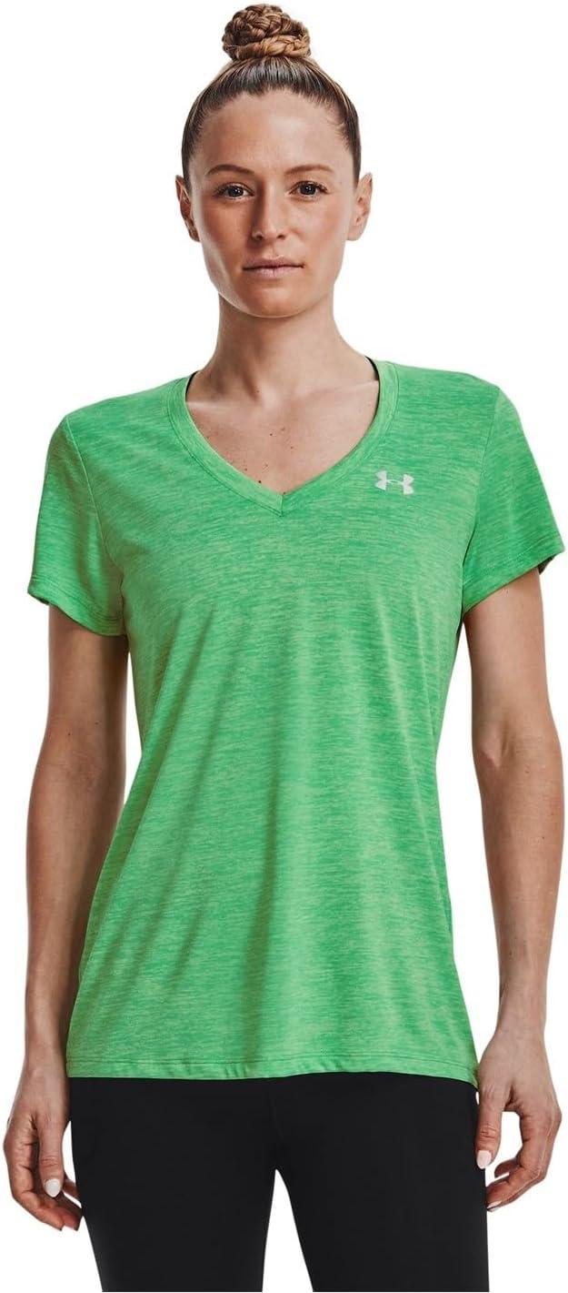 image:imageUnder Armour Womens Tech VNeck Twist ShortSleeve TShirt328 Extreme Green Phosphor Green Metallic Silver