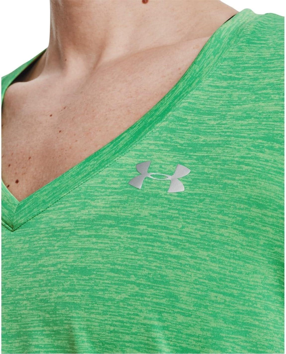 image:imageUnder Armour Womens Tech VNeck Twist ShortSleeve TShirt328 Extreme Green Phosphor Green Metallic Silver