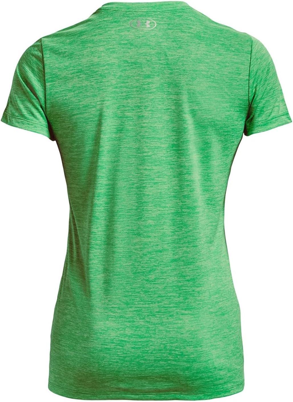 image:imageUnder Armour Womens Tech VNeck Twist ShortSleeve TShirt328 Extreme Green Phosphor Green Metallic Silver