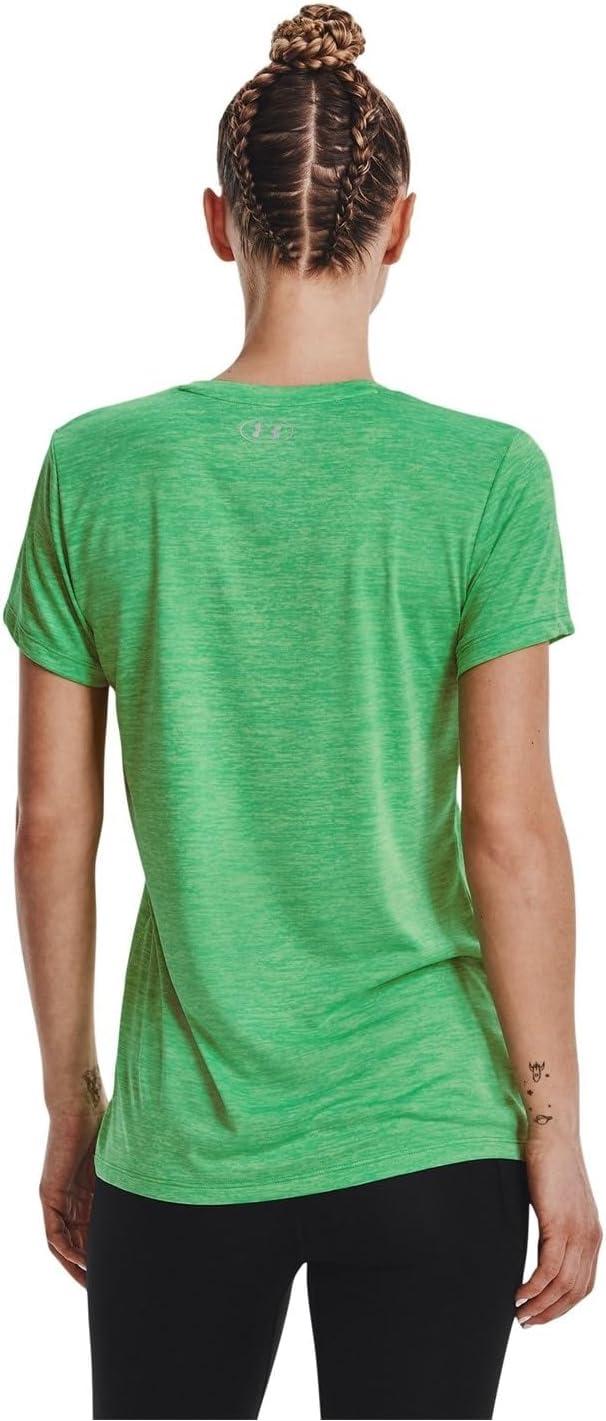 image:imageUnder Armour Womens Tech VNeck Twist ShortSleeve TShirt328 Extreme Green Phosphor Green Metallic Silver