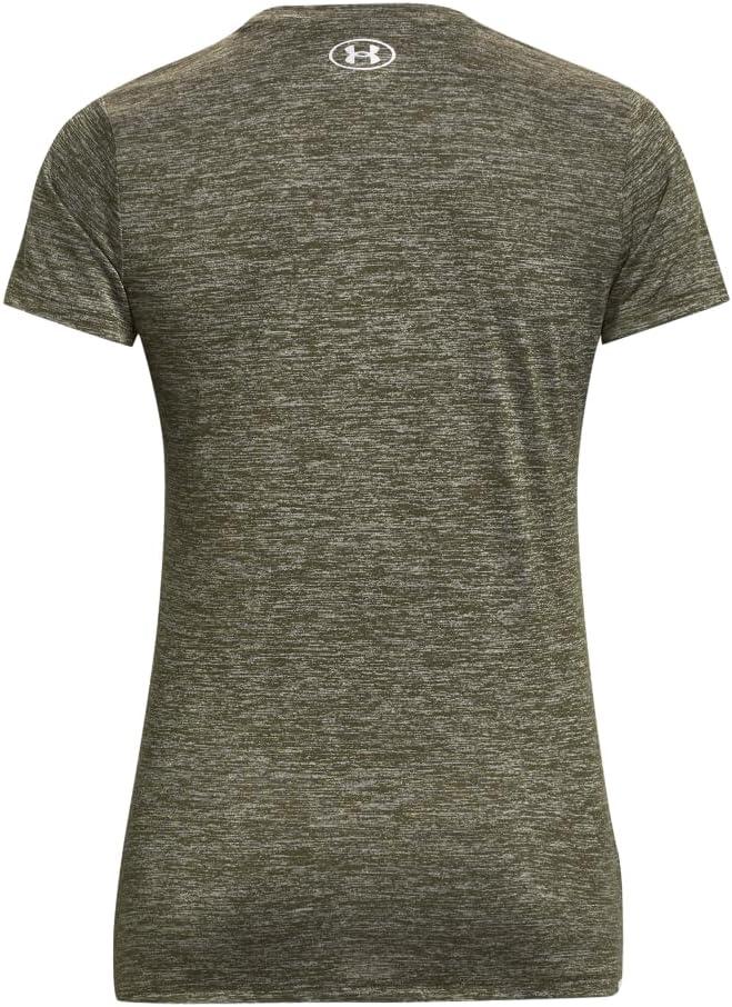 image:imageUnder Armour Womens Tech VNeck Twist ShortSleeve TShirt390 Marine Od Green White Metallic Silver