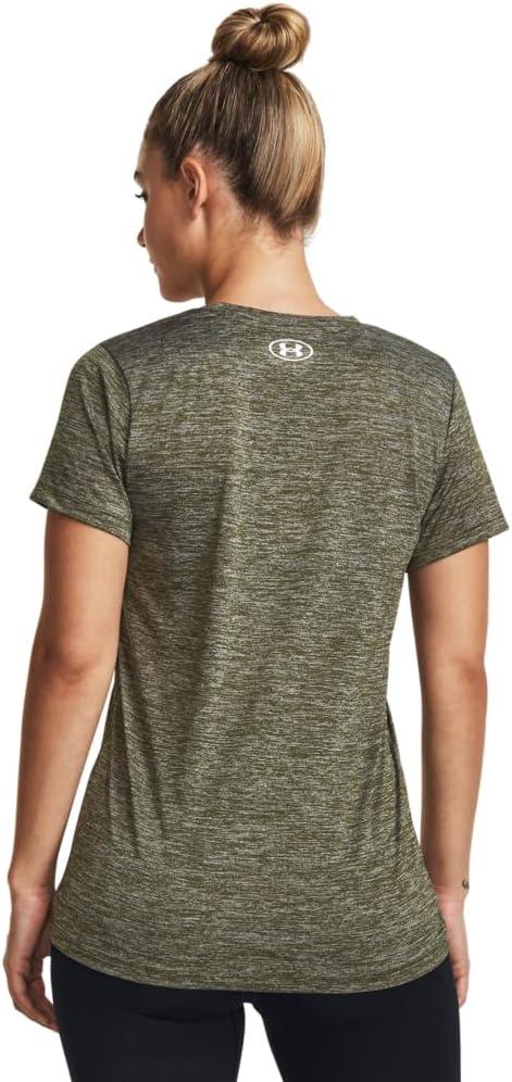 image:imageUnder Armour Womens Tech VNeck Twist ShortSleeve TShirt390 Marine Od Green White Metallic Silver