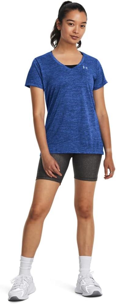 image:imageUnder Armour Womens Tech VNeck Twist ShortSleeve TShirt401 Team Royal Water Metallic Silver
