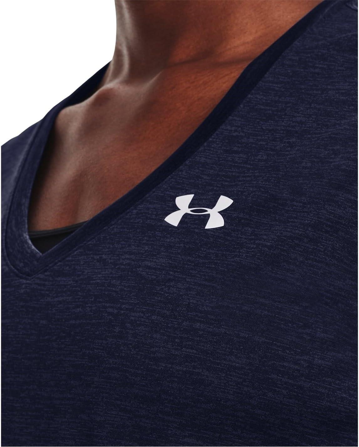 image:imageUnder Armour Womens Tech VNeck Twist ShortSleeve TShirt411 Midnight Navy Cadet Metallic Silver