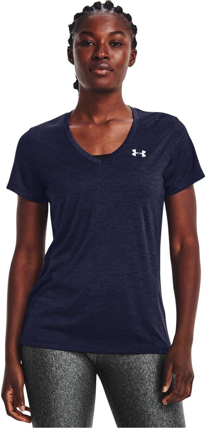 image:imageUnder Armour Womens Tech VNeck Twist ShortSleeve TShirt411 Midnight Navy Cadet Metallic Silver