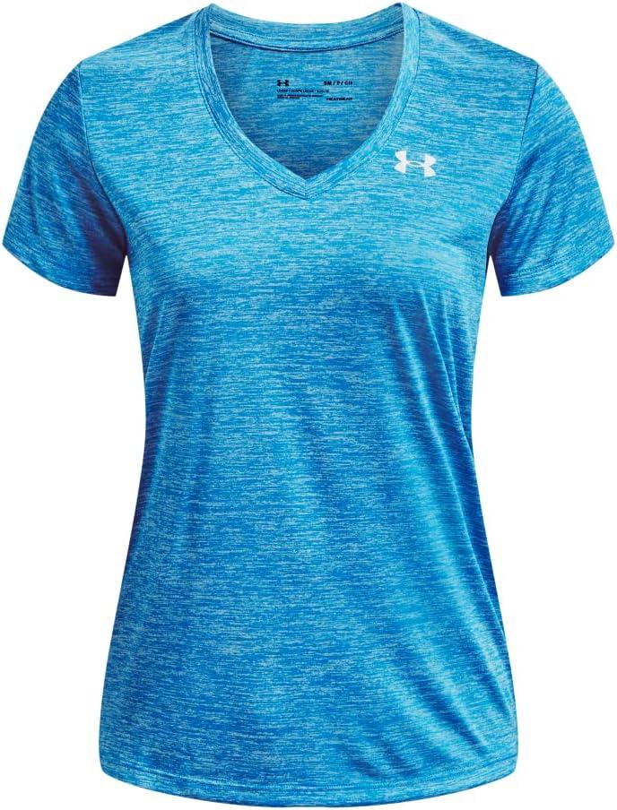 image:imageUnder Armour Womens Tech VNeck Twist ShortSleeve TShirt422 Capri Fuse Teal Metallic Silver