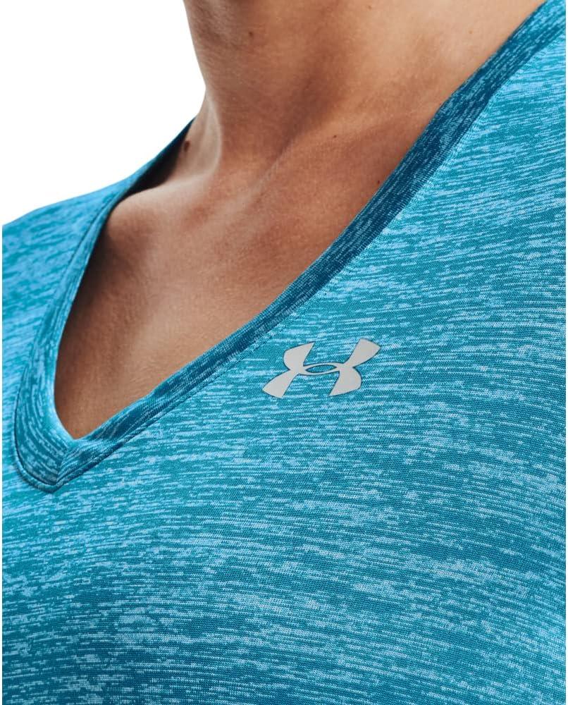 image:imageUnder Armour Womens Tech VNeck Twist ShortSleeve TShirt422 Capri Fuse Teal Metallic Silver