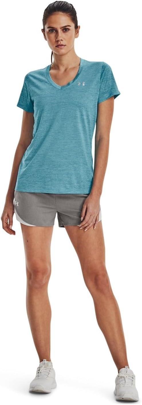 image:imageUnder Armour Womens Tech VNeck Twist ShortSleeve TShirt433 Glacier Blue White Metallic Silver