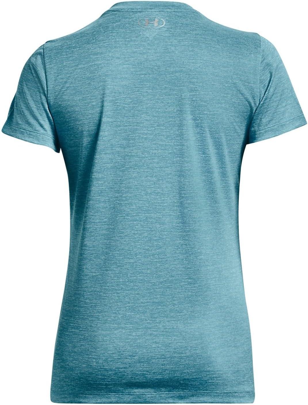 image:imageUnder Armour Womens Tech VNeck Twist ShortSleeve TShirt433 Glacier Blue White Metallic Silver
