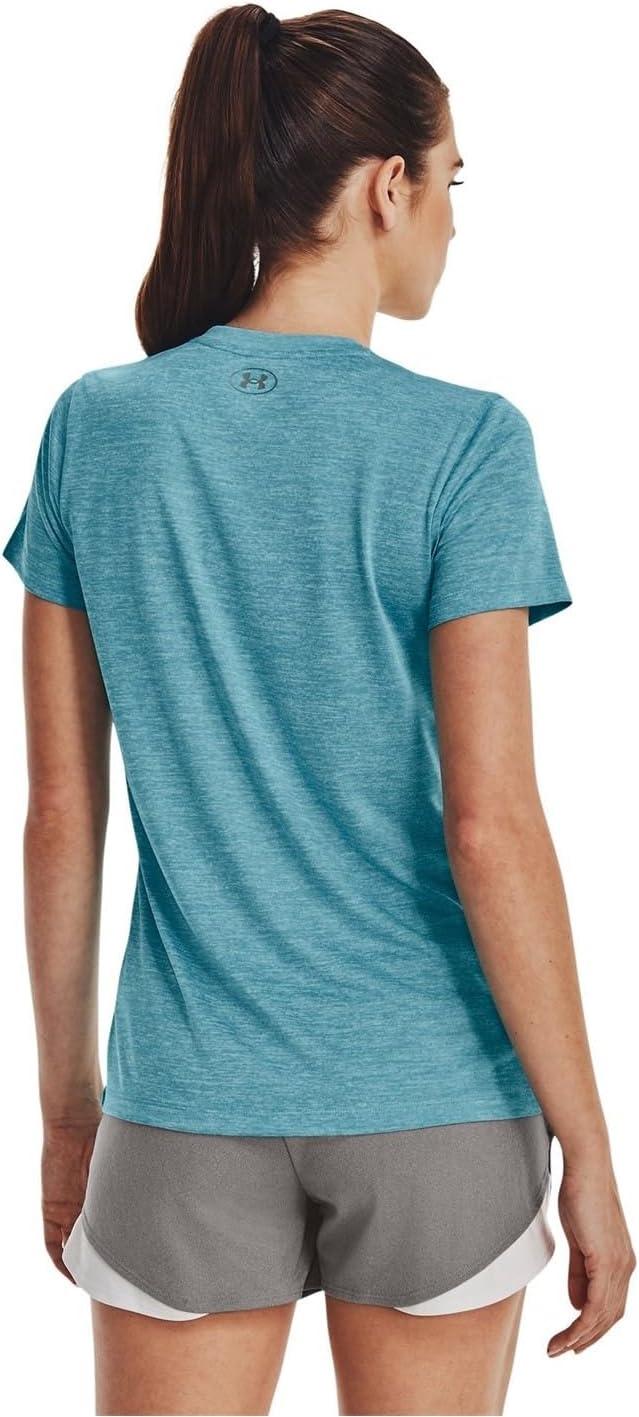 image:imageUnder Armour Womens Tech VNeck Twist ShortSleeve TShirt433 Glacier Blue White Metallic Silver